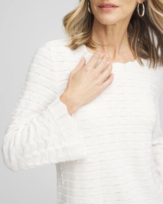 Pointelle Scalloped Hem Flare Sleeve Pullover