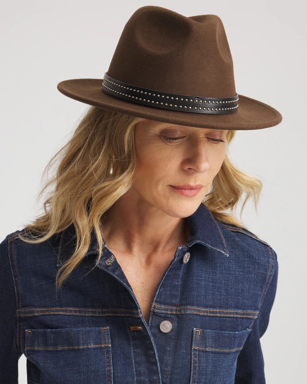 Studded Wool Felt Fedora Hat