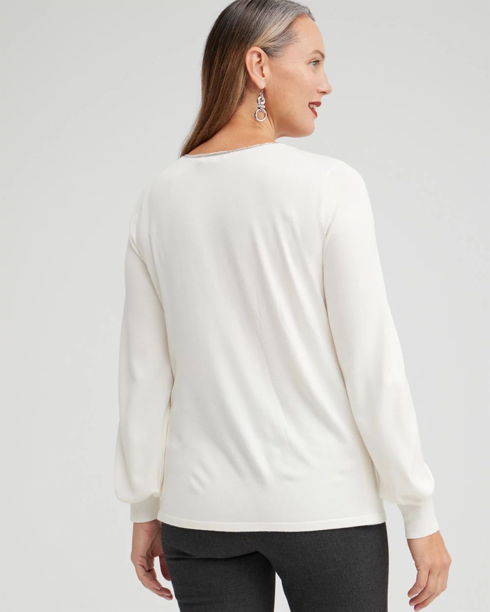 Caviar Trim V-Neck Pullover Sweater