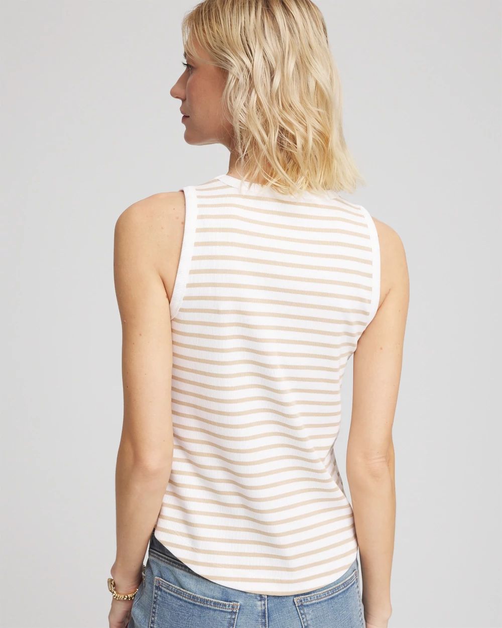 Striped High-Neck Ribbed Tank