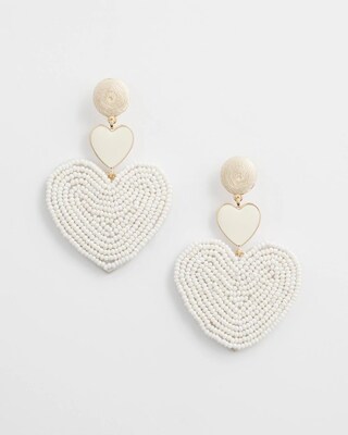 White Heart Seed Bead Earrings