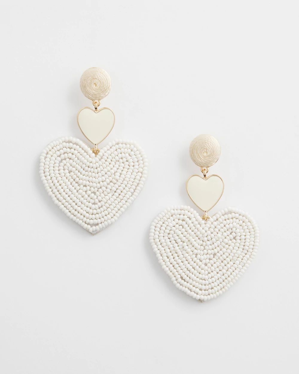 White Heart Seed Bead Earrings