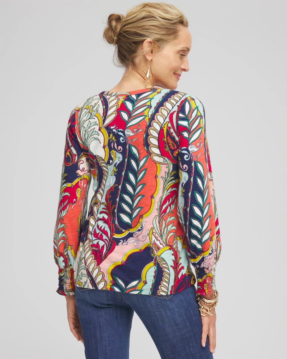 Paisley Smocked Cuff Tee