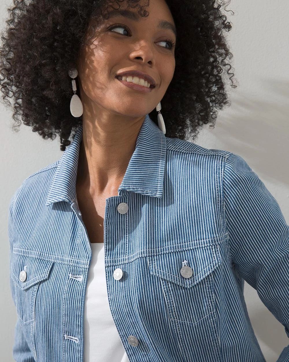 Stripe Soft Peplum Denim Jacket