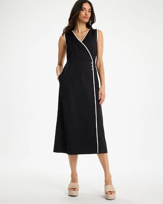 Petite Sleeveless Surplice Linen Dress