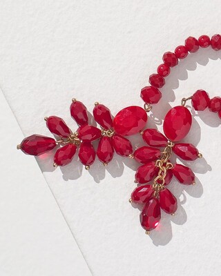 Red Bead Long Lariat Necklace