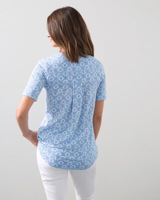 Pleated Back V-Neck Print Slub Tee