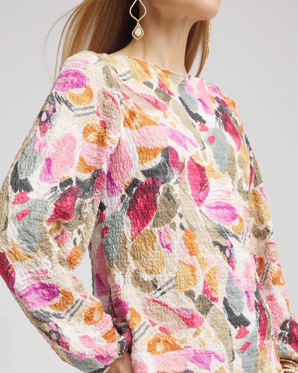 Jacquard Smocked Boatneck Top click to view larger image.