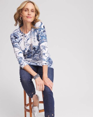 3/4 Sleeve Floral Overlap Tunic