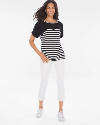 Epic Striped Lace-Yoke Top