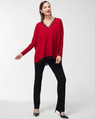 Faux Leather Lace Trim Poncho