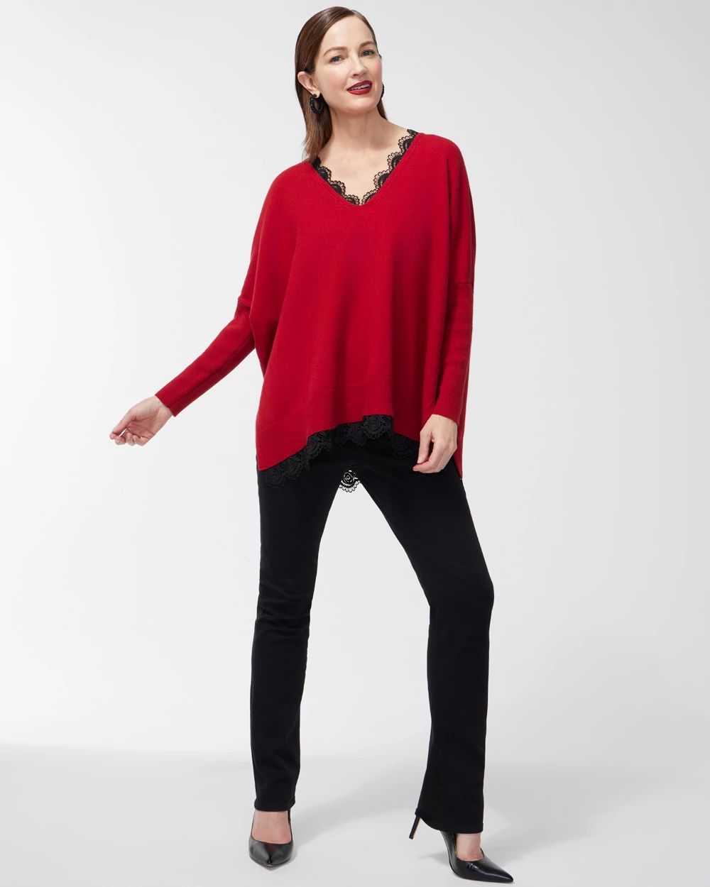 Faux Leather Lace Trim Poncho
