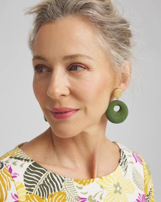 No Droop™ Green Raffia Drop Earrings