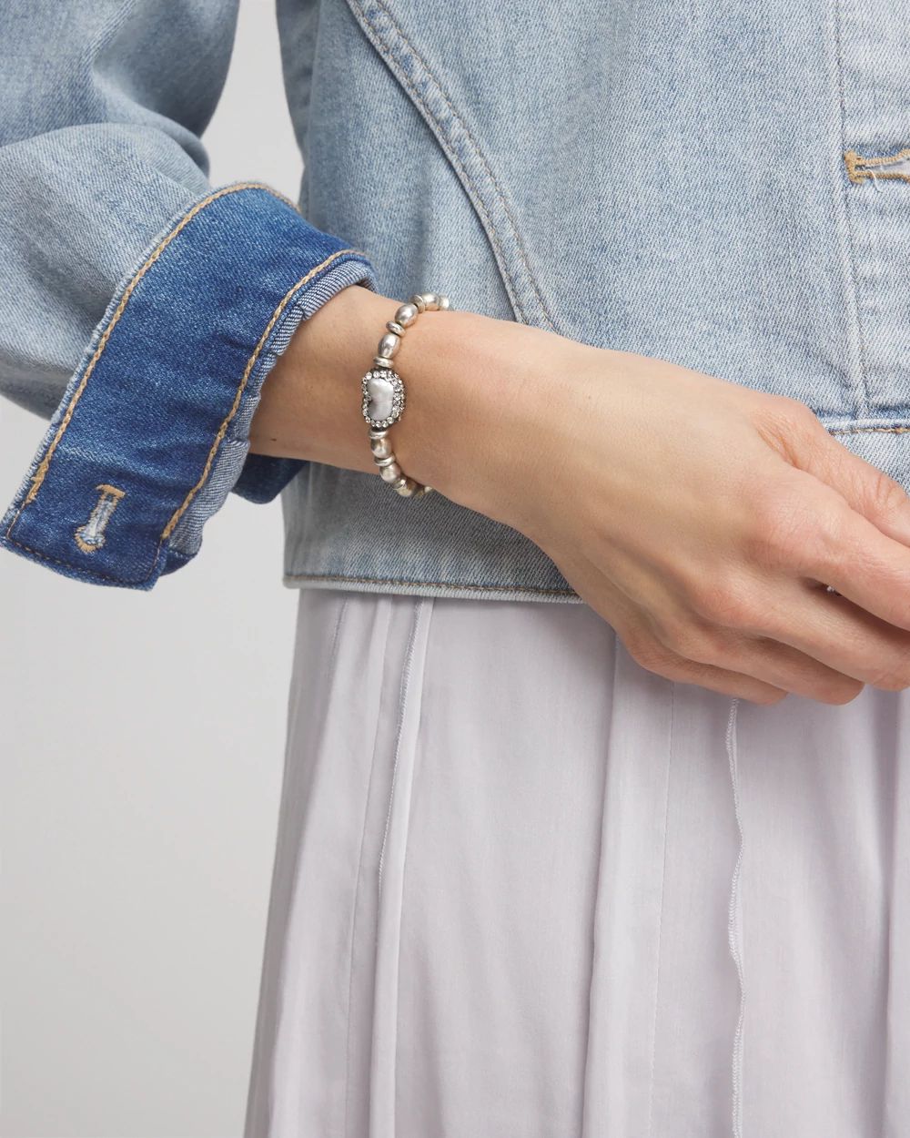 Silvertone Freshwater Pearl Stretch Bracelet
