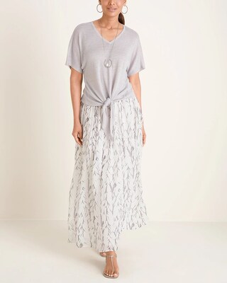 Gathered-Texture Chevron Print Maxi Skirt
