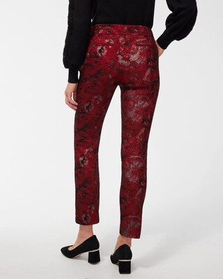 Brigitte Red Lurex Jacquard Ankle Pants