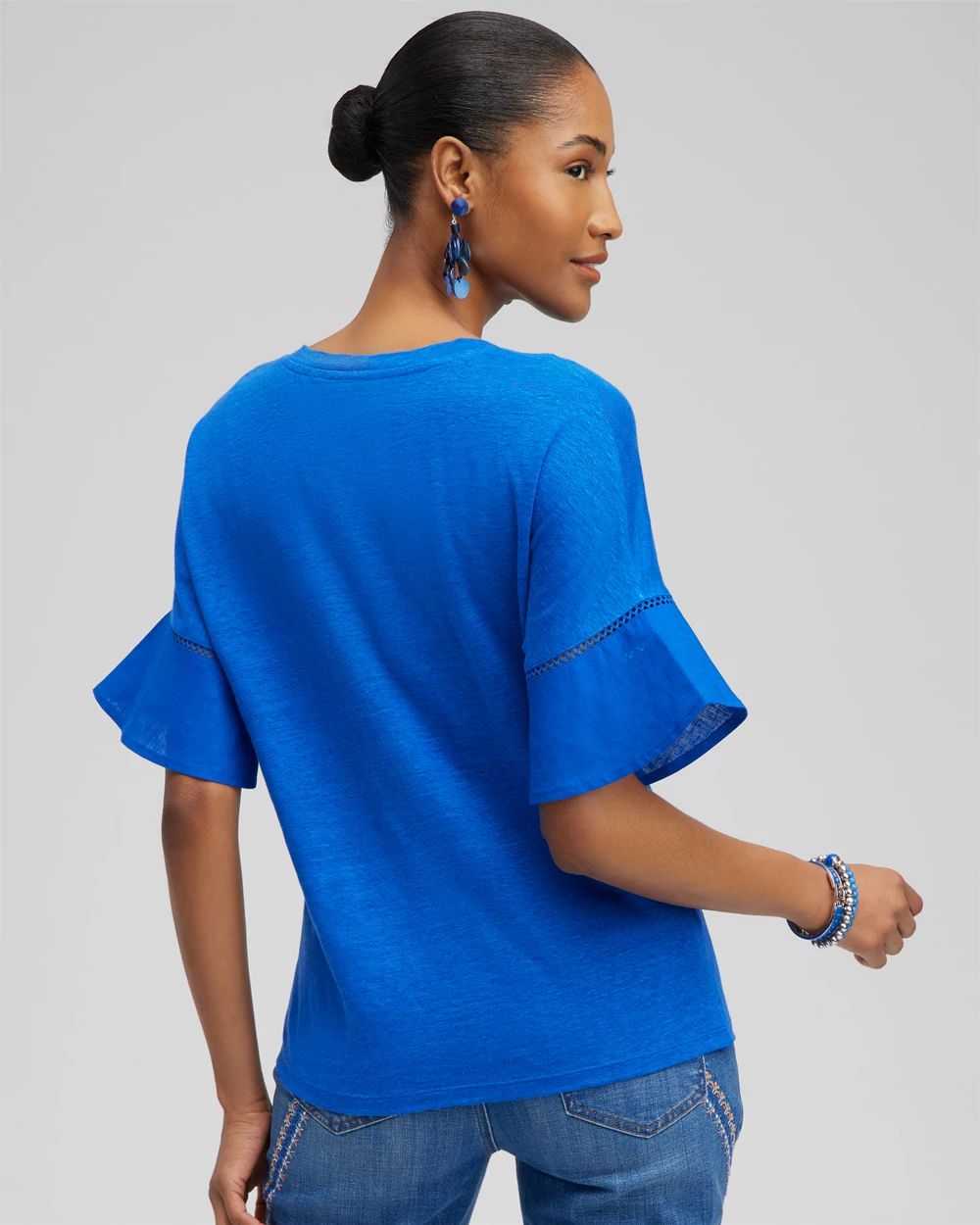 Linen Blend Flutter Sleeve Top