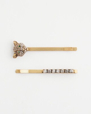 Green Eyed Leopard Hair Pin Set of 2