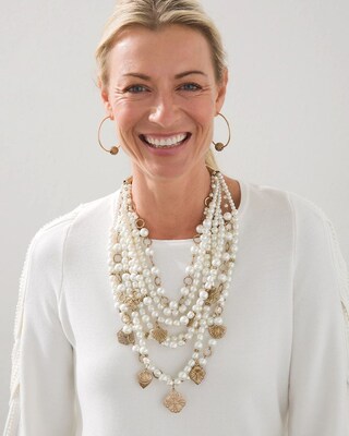 Faux Pearl Multi-Strand Charm Necklace