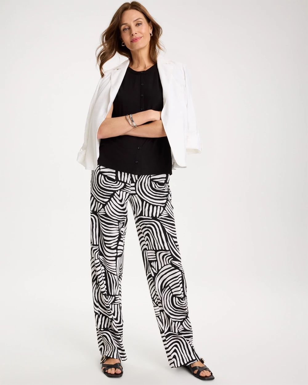 Geo Pull-On Wide-Leg Linen Pants click to view larger image.