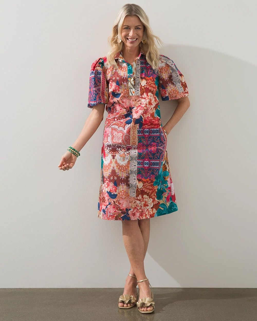 Pima Print Balloon Sleeve Dress