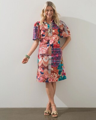 Pima Print Balloon Sleeve Dress