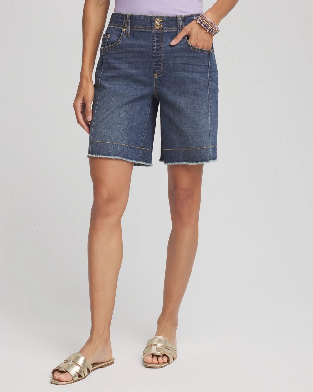 Pull-On Fray Hem Shorts