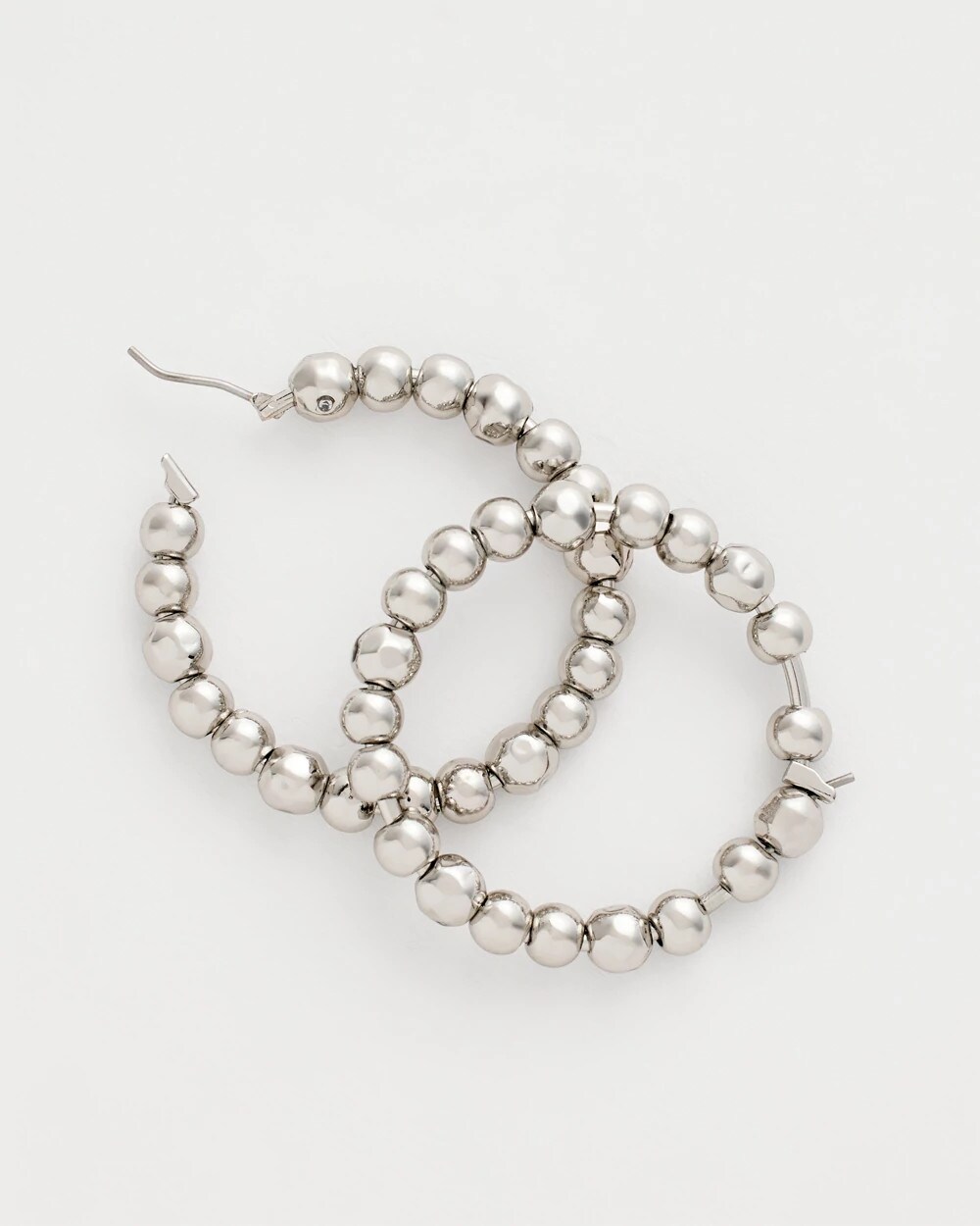 Silvertone Beaded Hoop Earrings