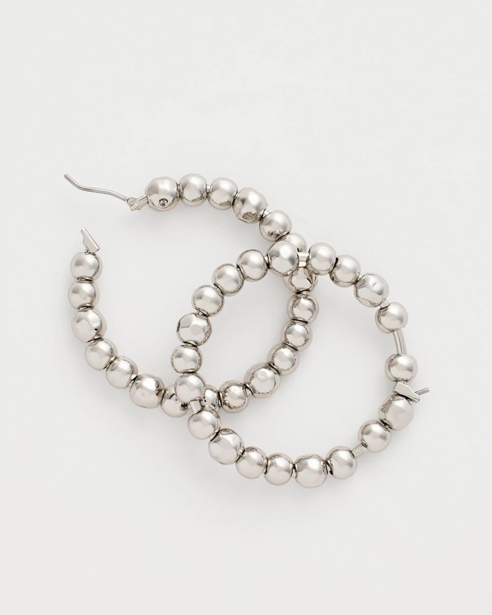 Silvertone Beaded Hoop Earrings