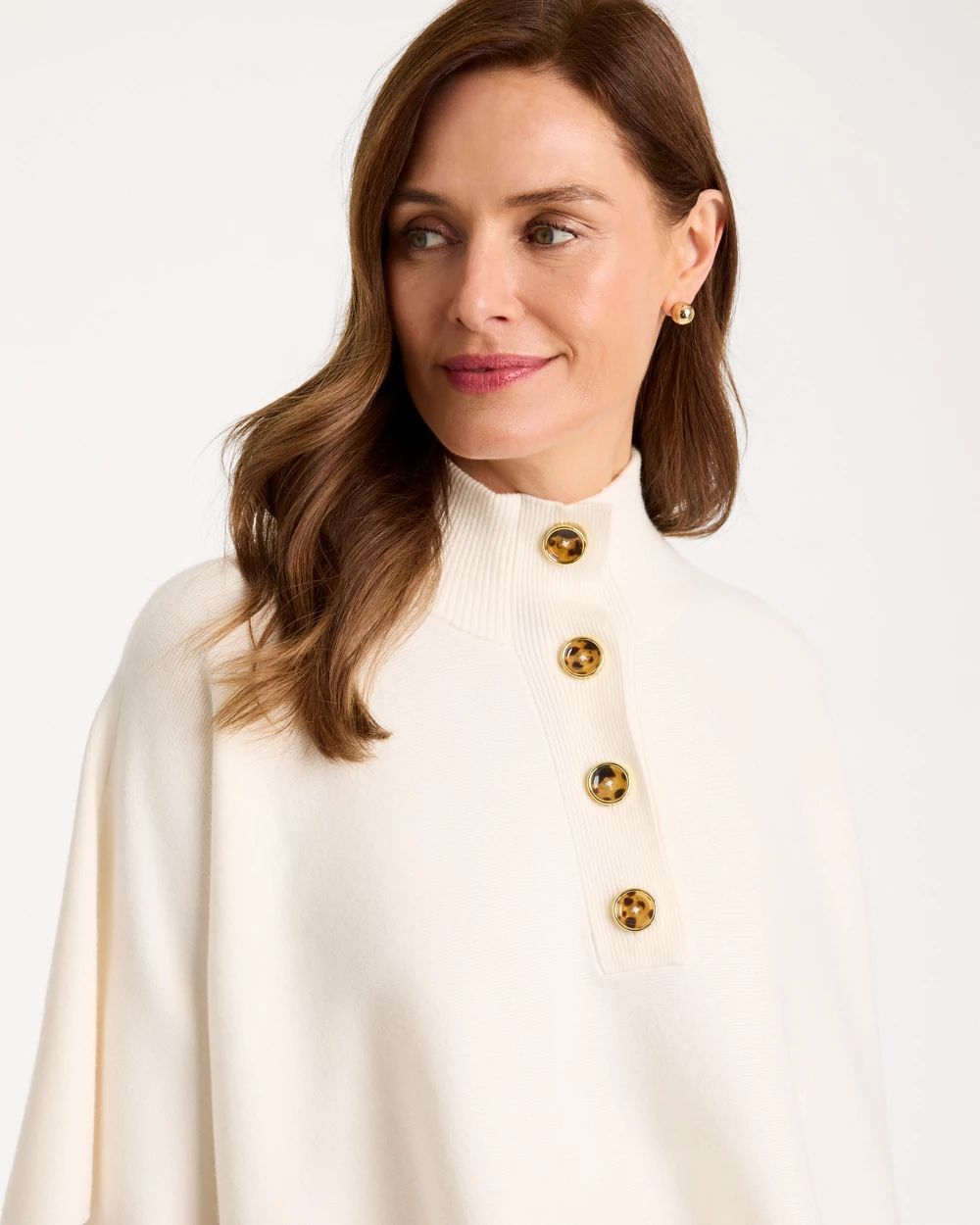 Button Mockneck Sweater Poncho click to view larger image.