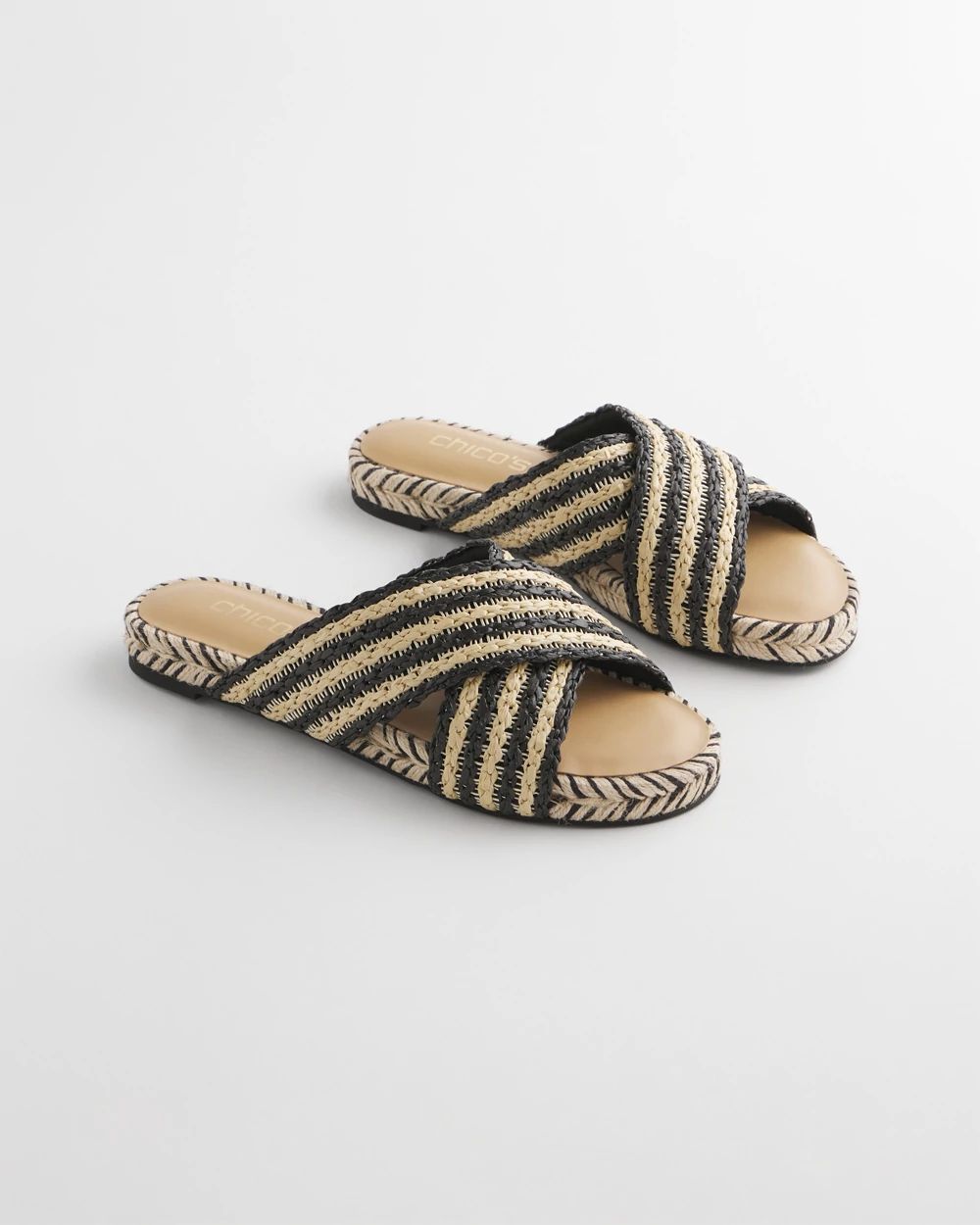 Striped Raffia Cross-Strap Slide Sandal