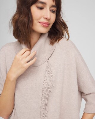 Cowl Neck Fringe Cashmere Blend Poncho click to view larger image.