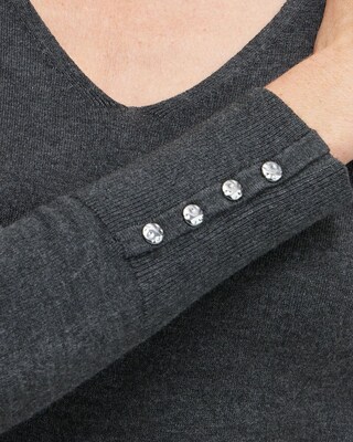 Button Cuff V-neck Pullover Sweater