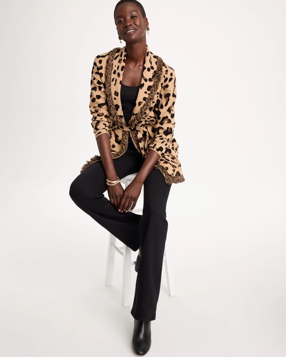 Prestige Animal Fringed Belted Cardigan click to view larger image.