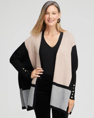 Snap Detail Colorblock Ruana
