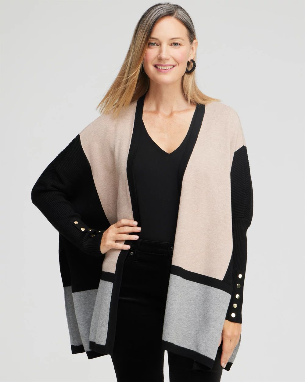 Snap Detail Colorblock Ruana