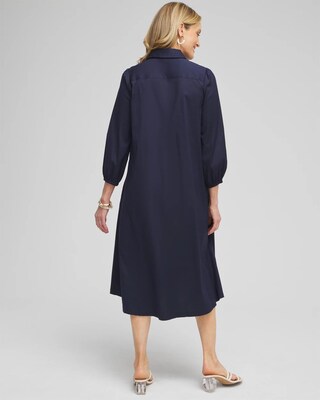 Poplin Adjustable Waist Shirt Dress