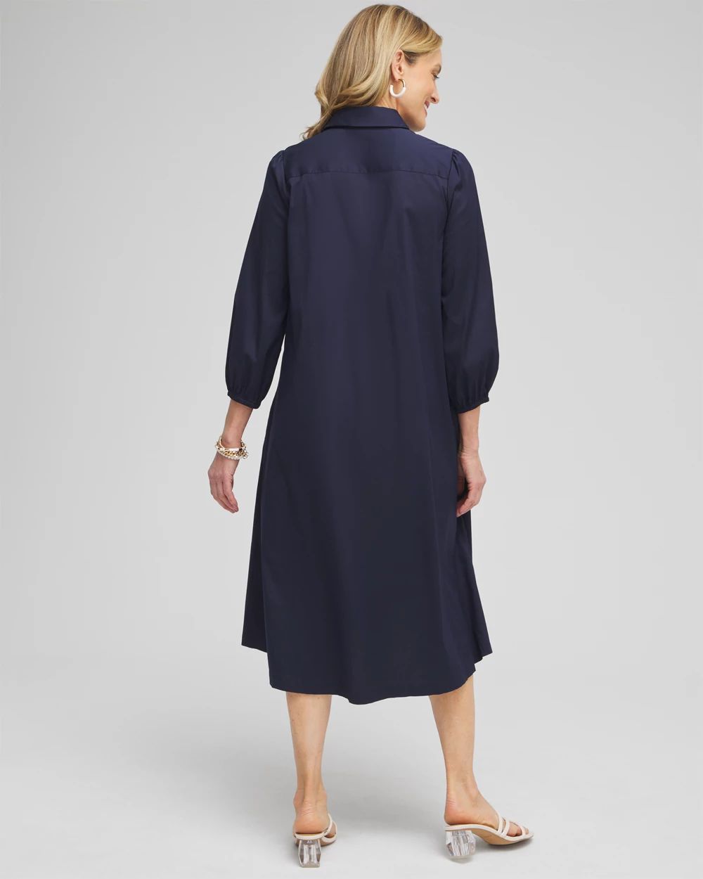 Poplin Adjustable Waist Shirt Dress