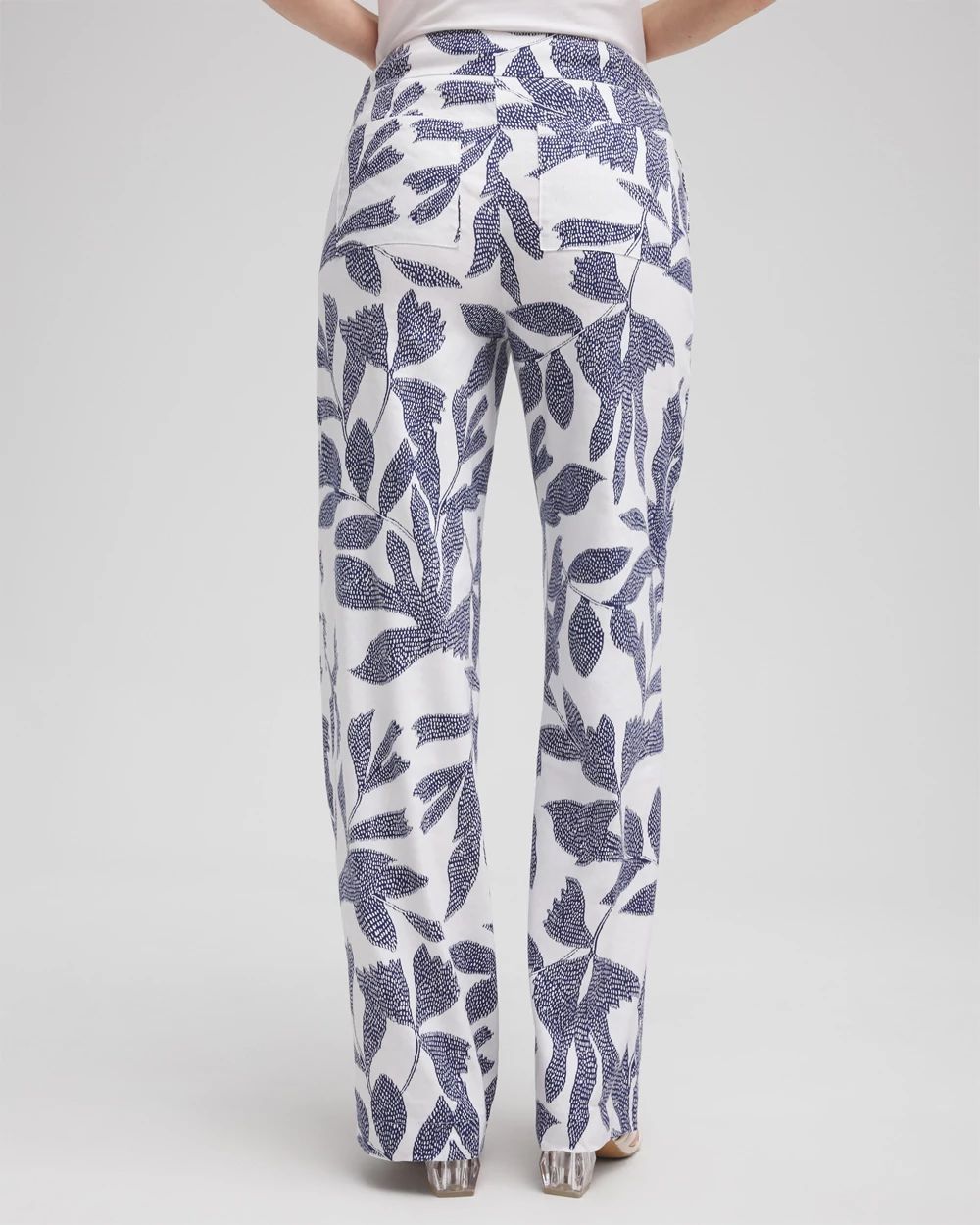 Linen Blend Leaf Print Pants