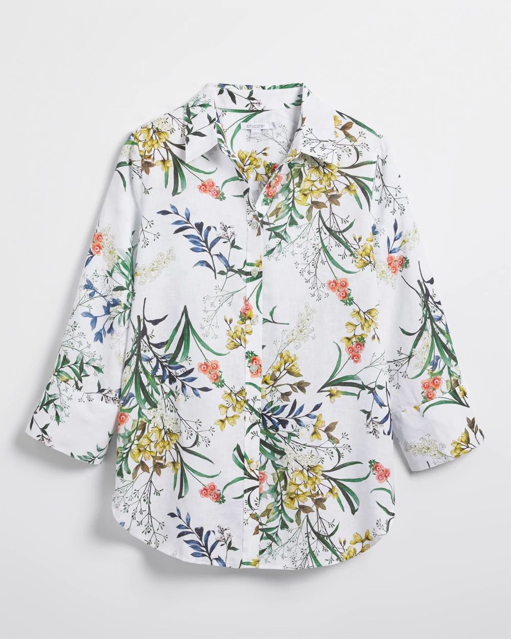 No Iron™ Linen Floral 3/4 Sleeve Shirt