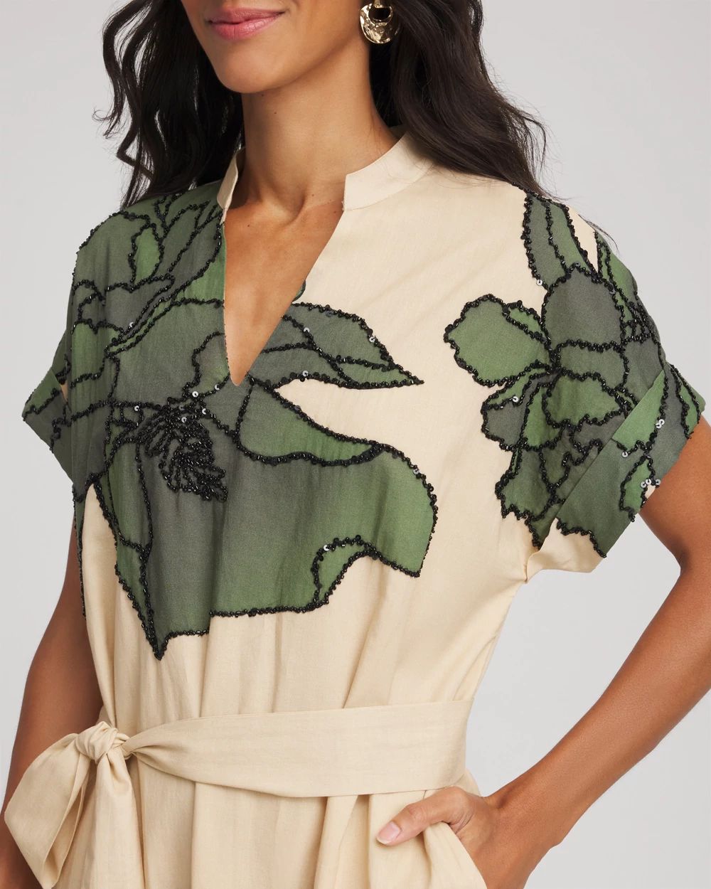 Printed Cotton-Voile Popover Midi Dress