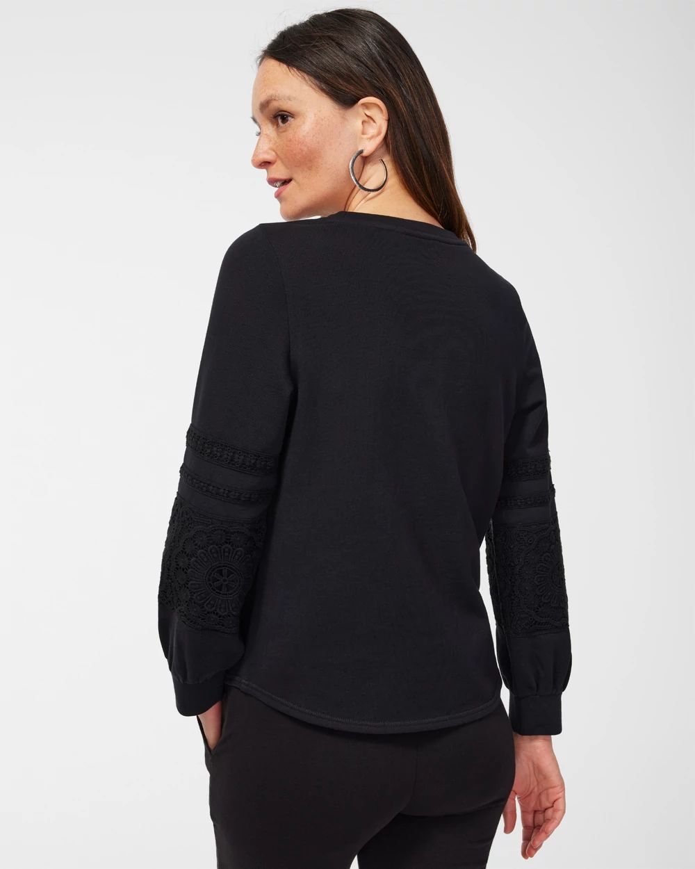 Zenergy Lace Trim Sleeve Sweatshirt
