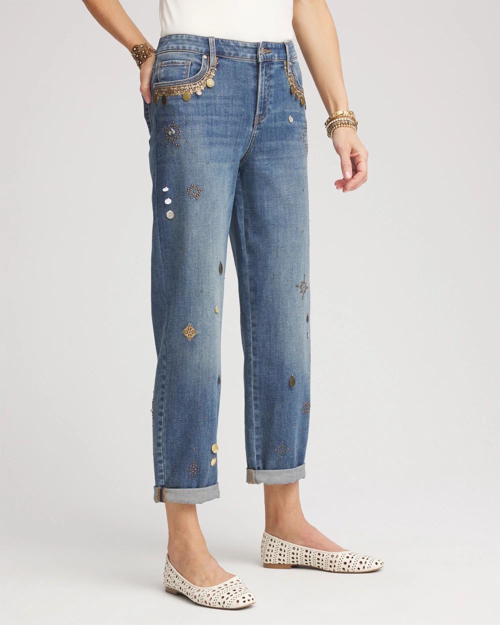 Embellished Cropped Jeans