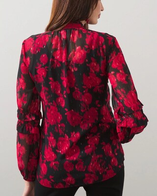 Lurex Ikat Jacquard Ruffle Blouse