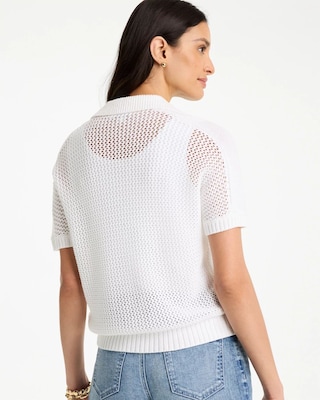 Sequin Pointelle Pullover Polo Sweater click to view larger image.