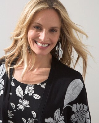 Embroidered Leaf Print Ruana
