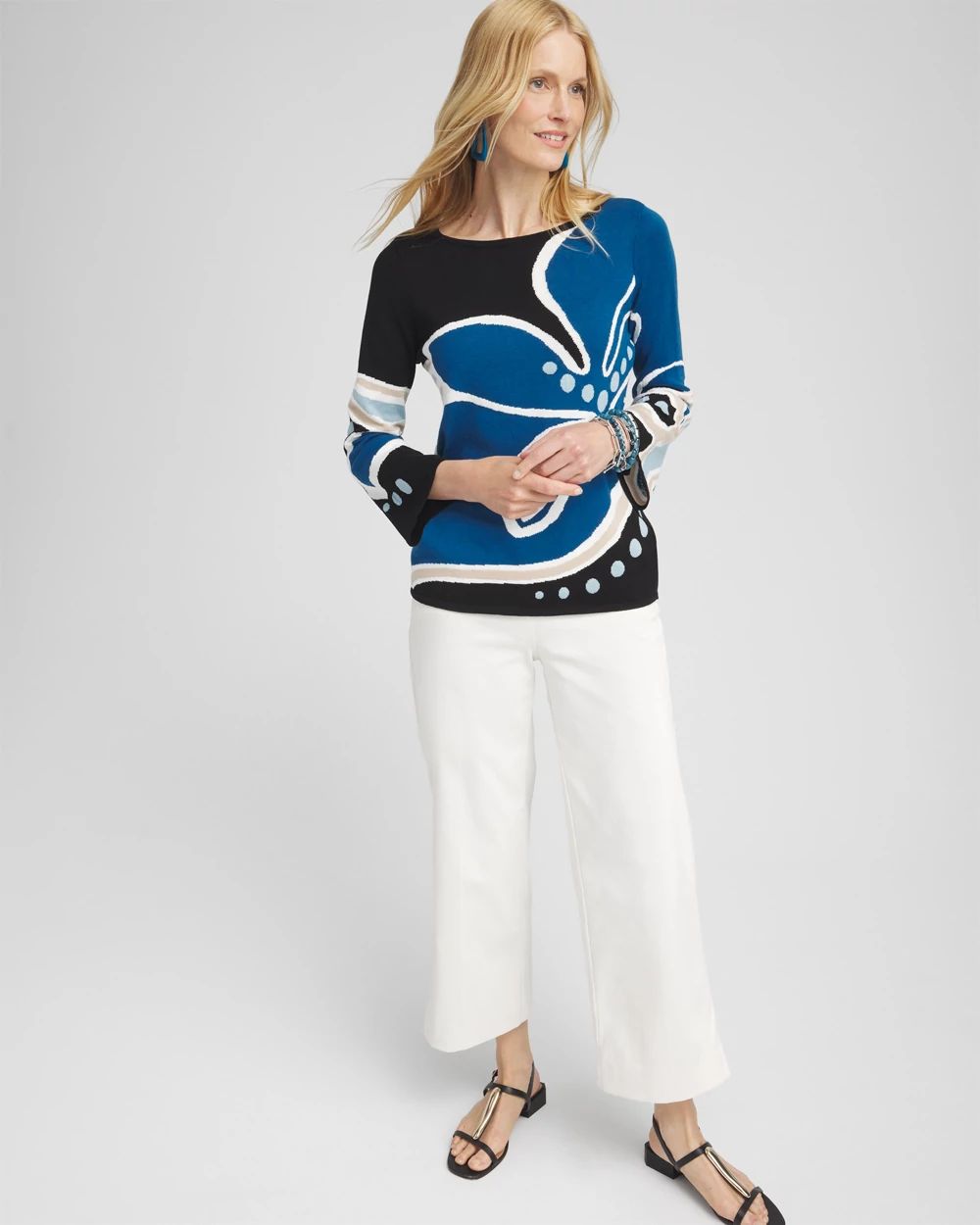 Swirl Print Crew Neck Pullover Sweater