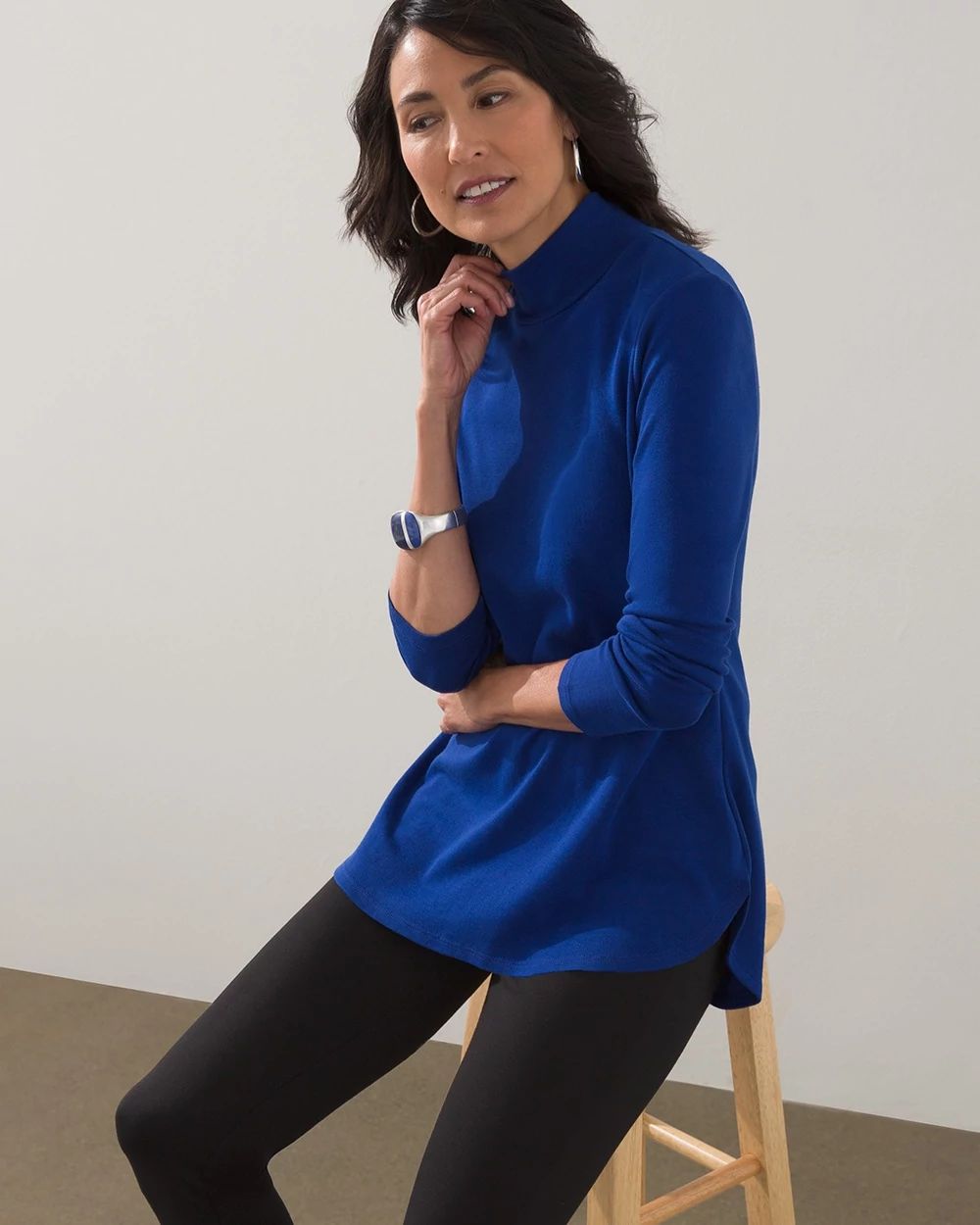 Pima Mock Neck Zip Back Tunic
