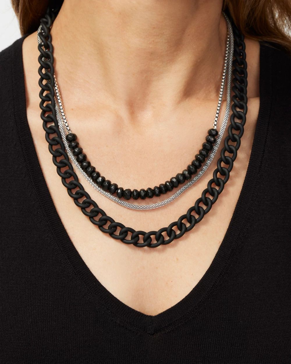 Black & Silver Tone Convertible Necklace