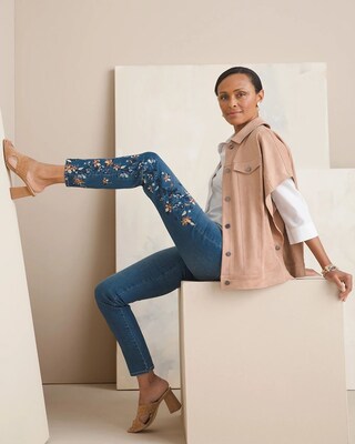 Embroidered Denim Pull-On Ankle Jeggings